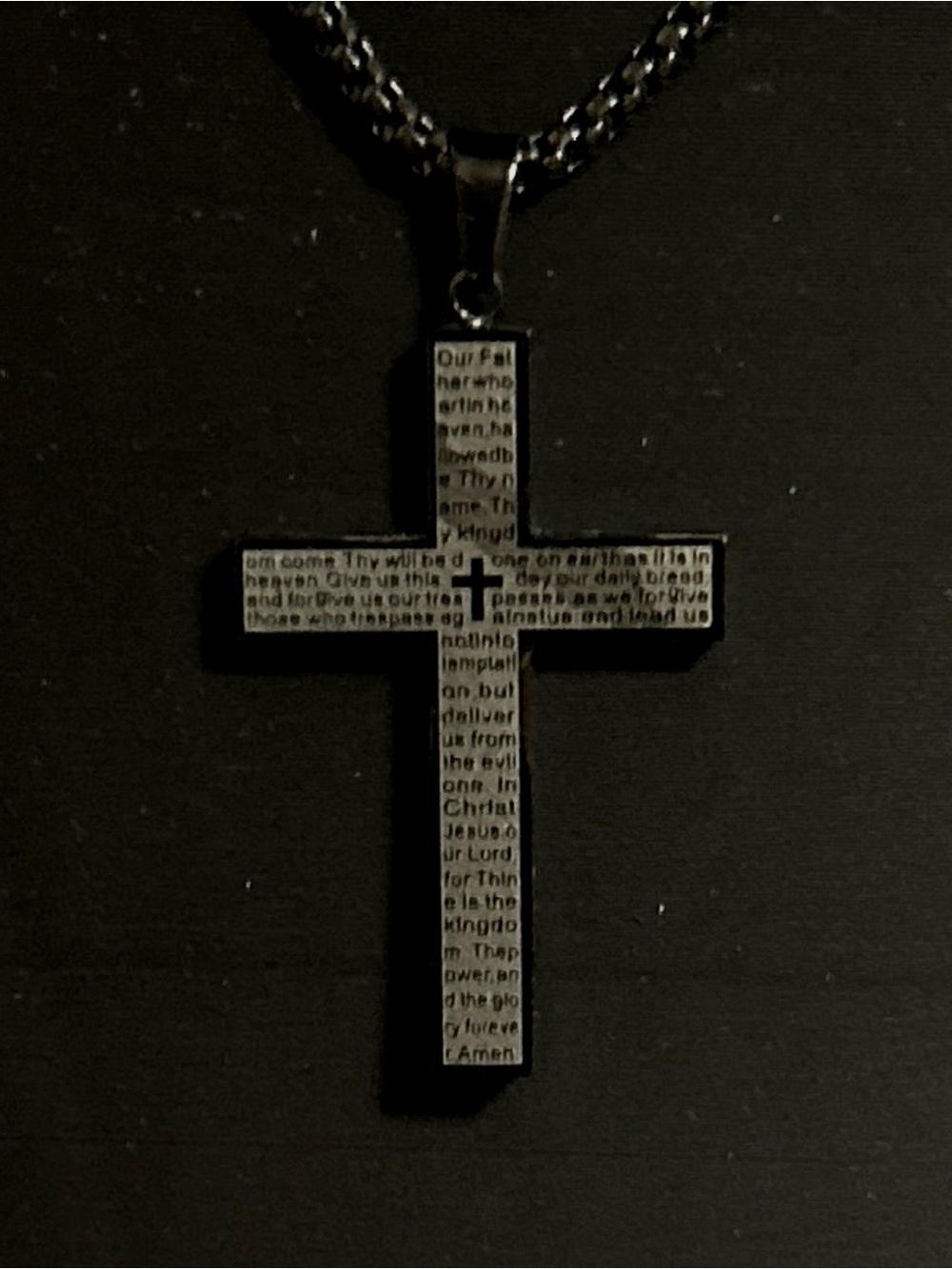 Lords Prayer Engraved Cross Necklace -Great Fathers Day Gift - Picture 5 of 6